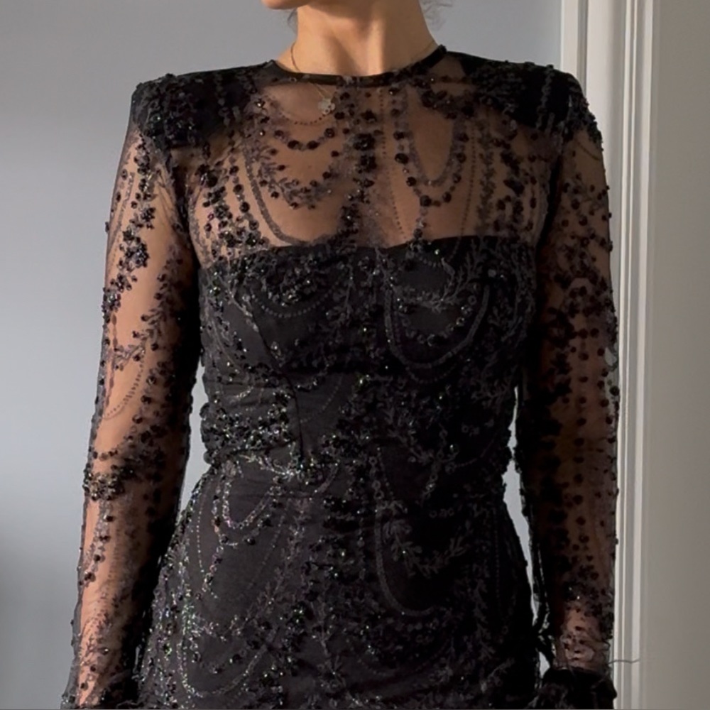 Elegant Black Beaded Evening Gown
